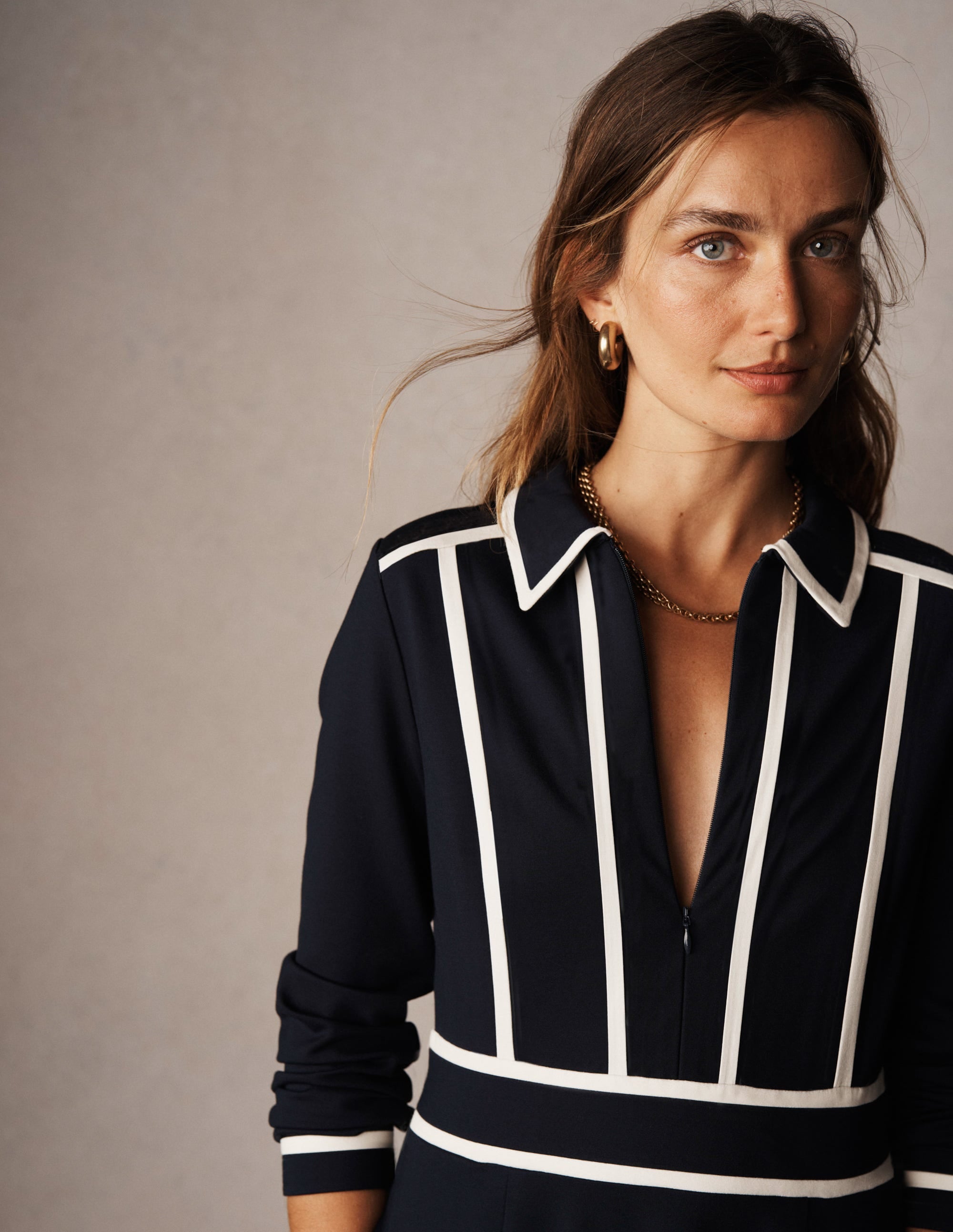 Contrast Ponte Midi Dress-Navy - Image 6