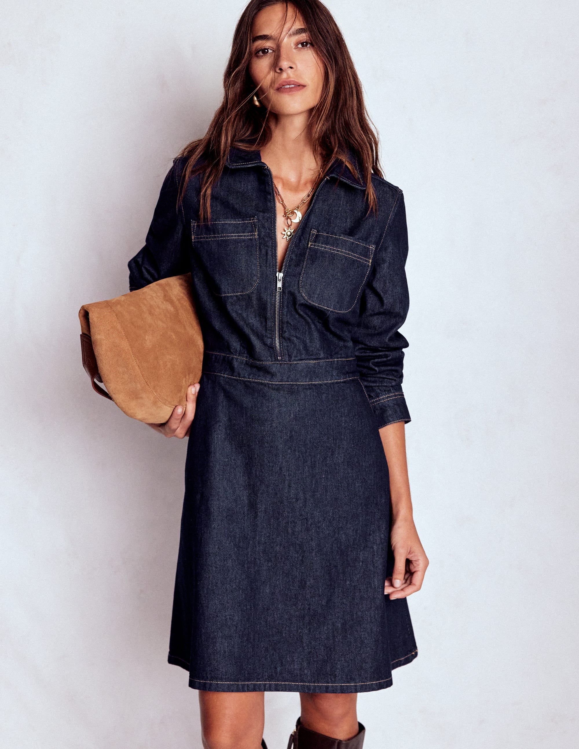 Flippy Denim Short Dress-Indigo Denim - Image 1