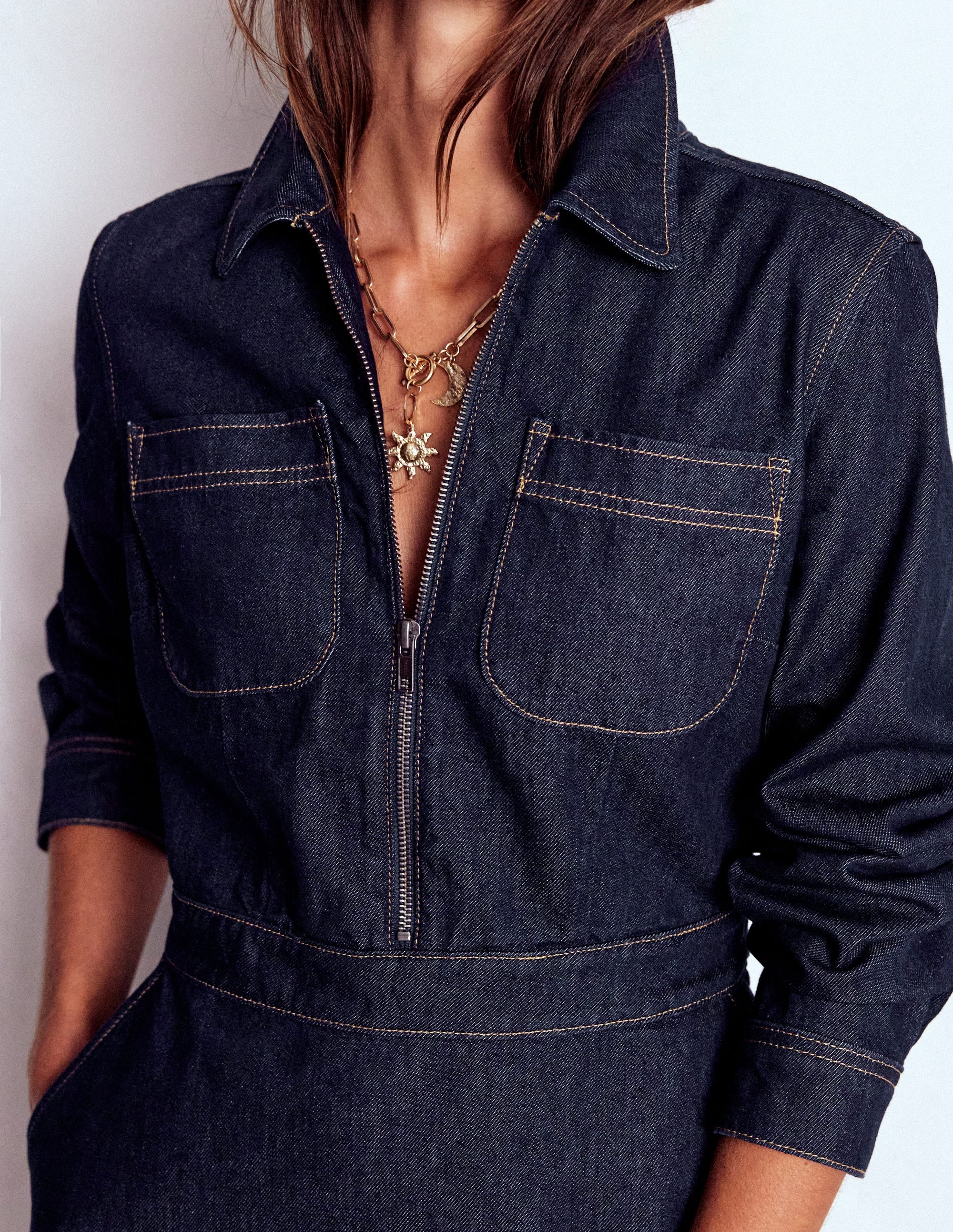 Flippy Denim Short Dress-Indigo Denim - Image 2