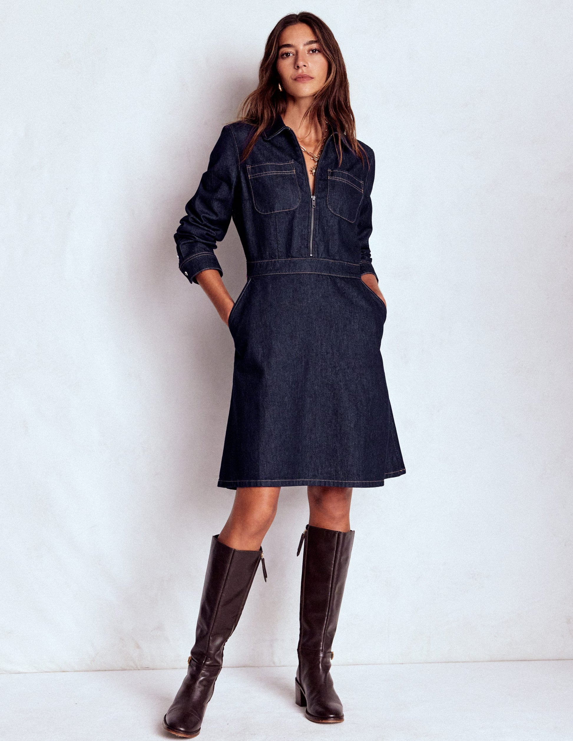 Flippy Denim Short Dress-Indigo Denim-4