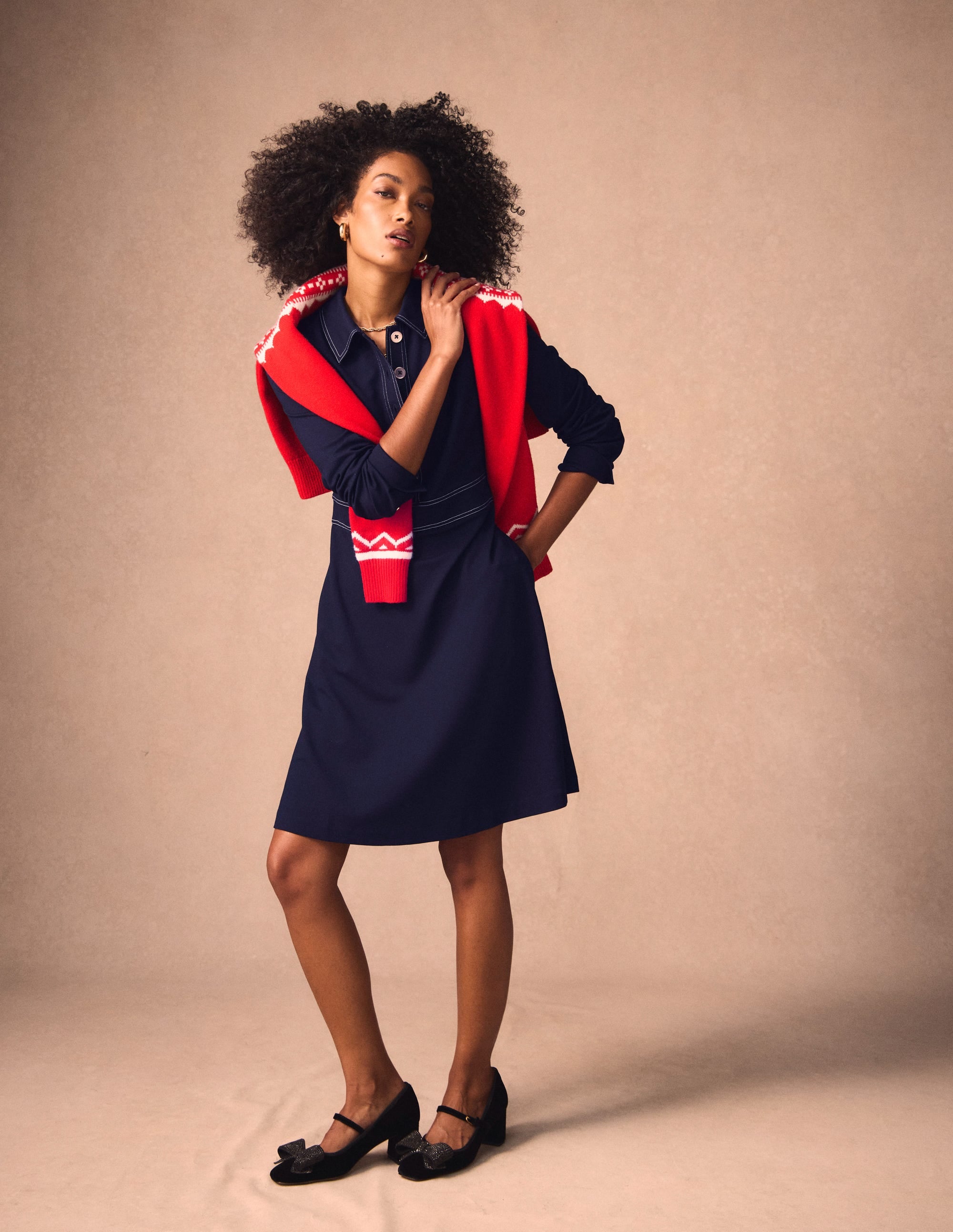Nicolette Long Sleeve Dress-Navy - Image 1