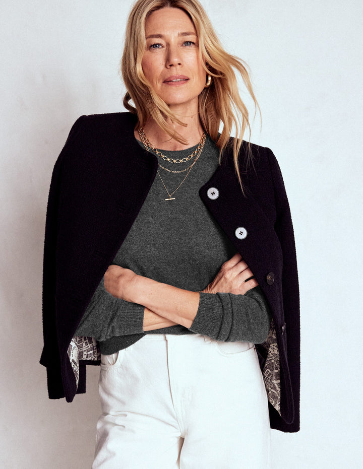 Eva Cashmere Crew Neck Sweater-Charcoal Melange