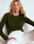 Eva Cashmere Crew Neck Sweater-Leaf Green Melange