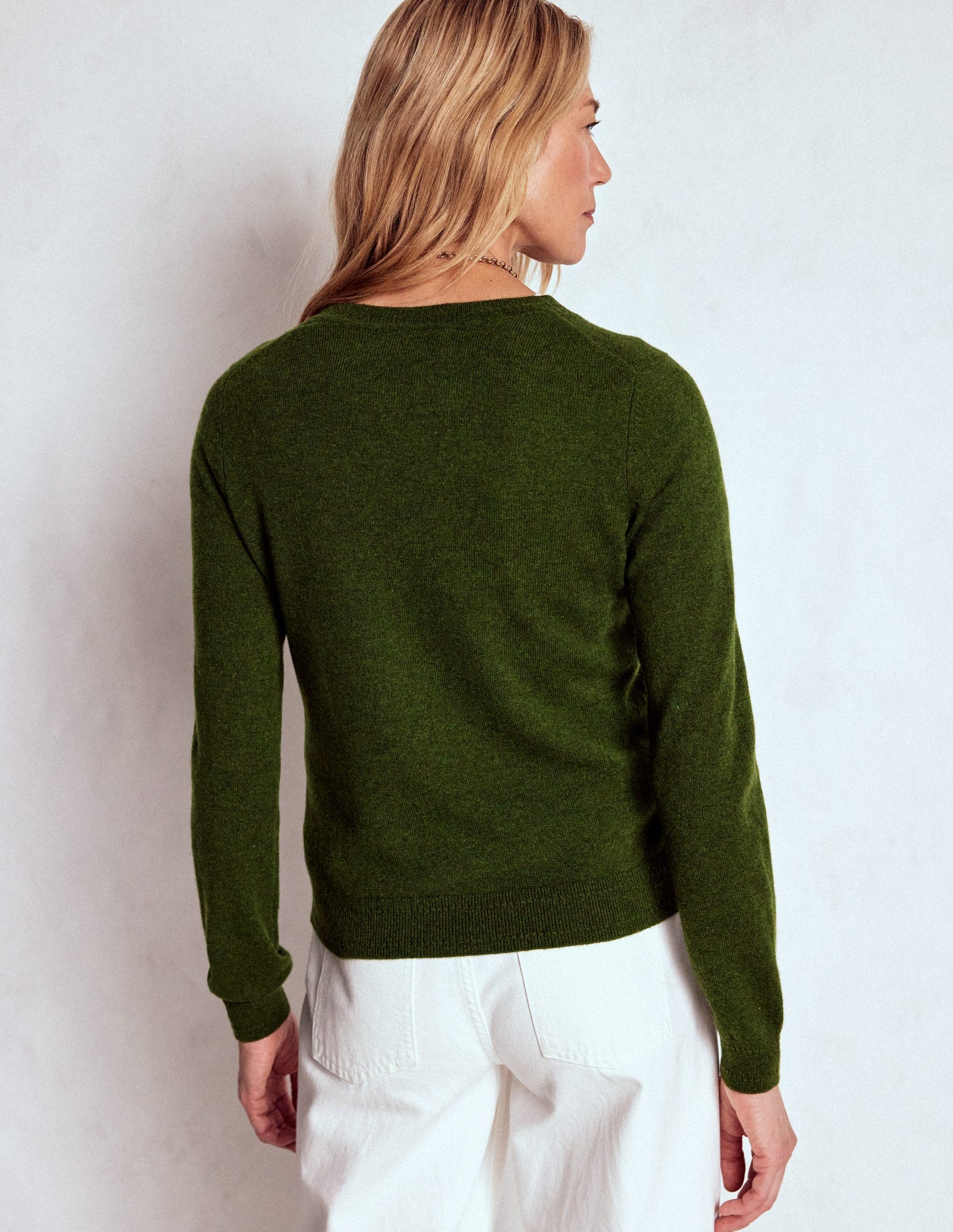 Eva Cashmere Crew Neck Sweater-Leaf Green Melange
