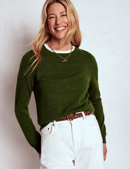 Eva Cashmere Crew Neck Sweater-Leaf Green Melange-4