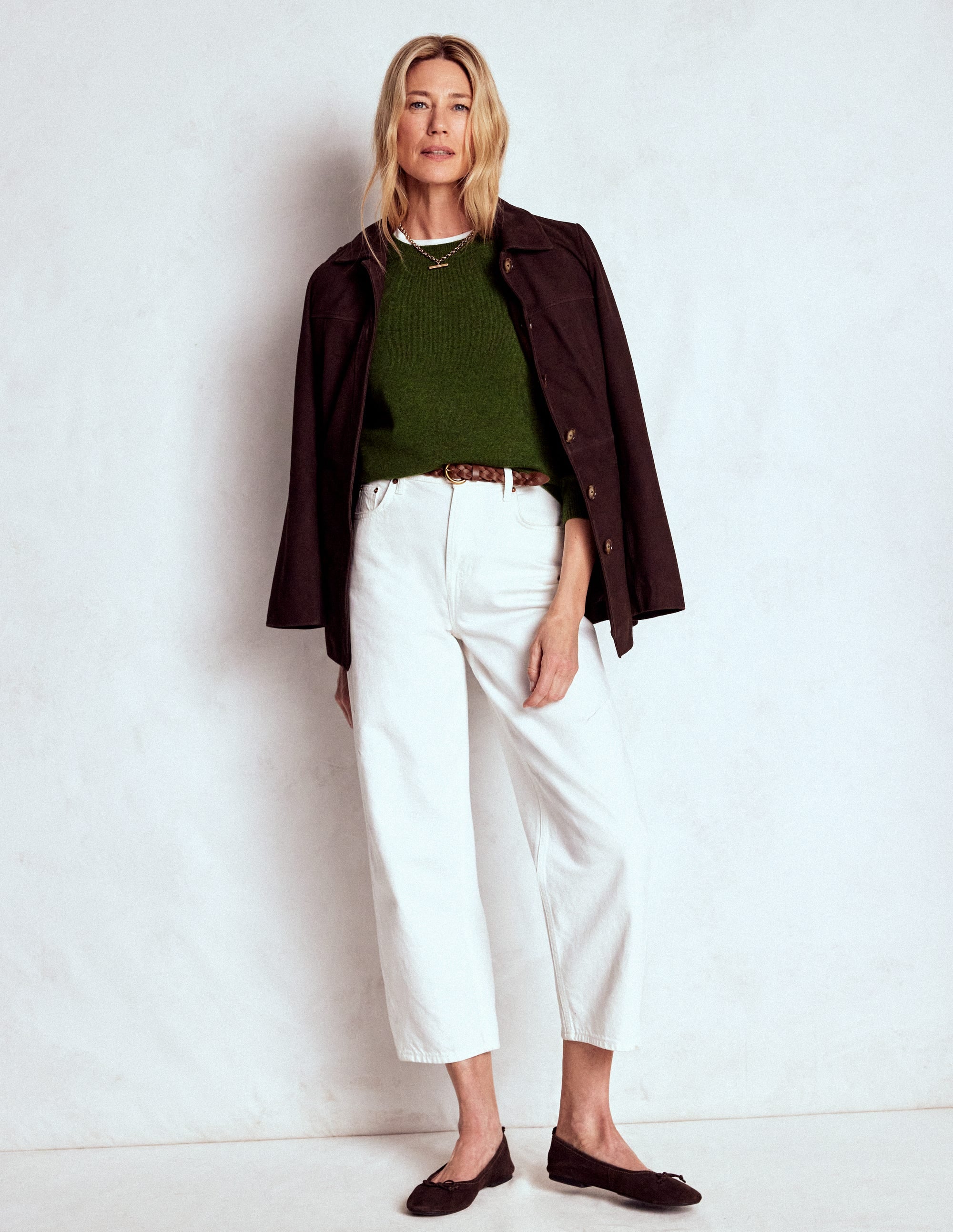 Eva Cashmere Crew Neck Sweater-Leaf Green Melange - Image 5