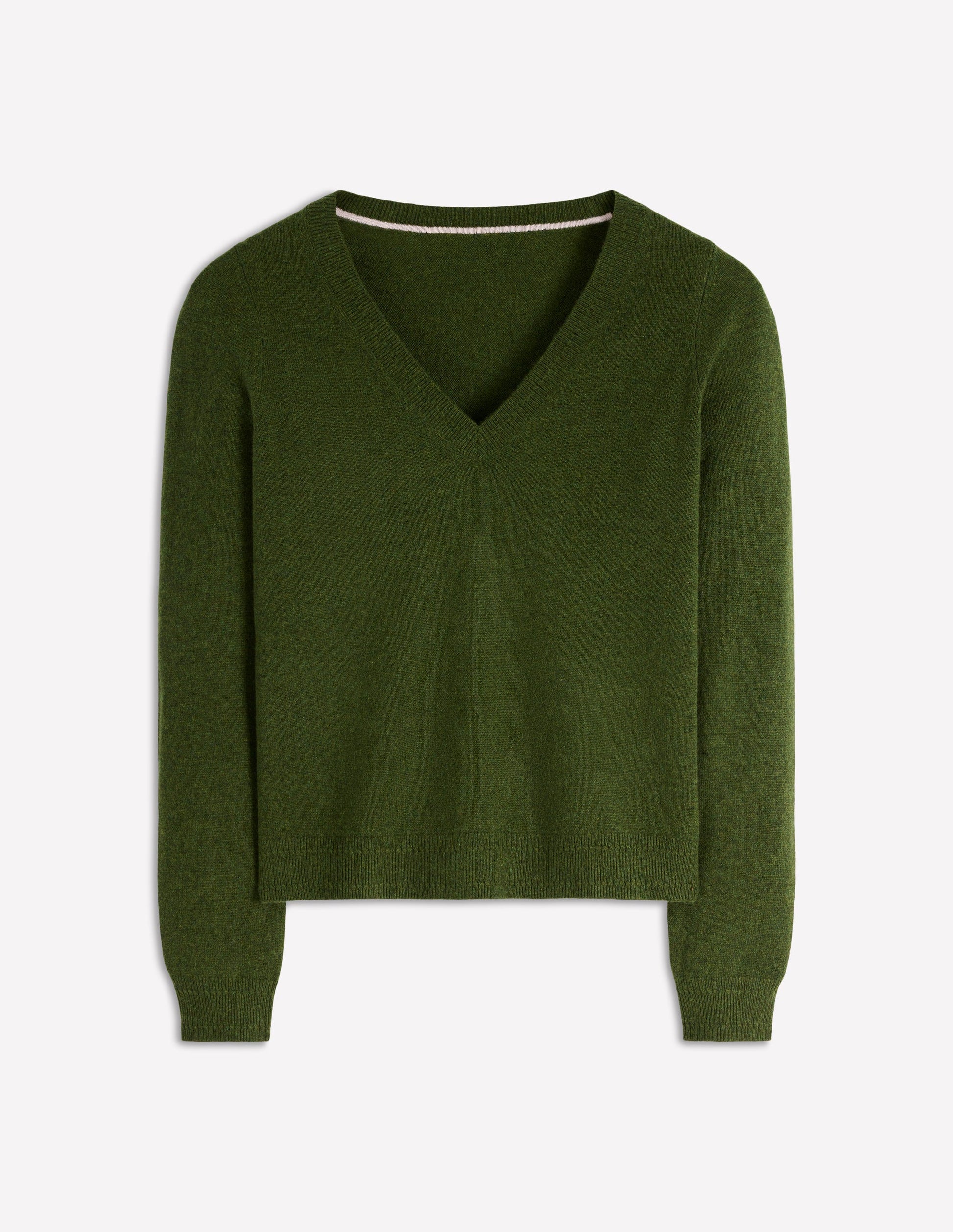 Eva Cashmere V-Neck Sweater-Leaf Green Melange Boden USA