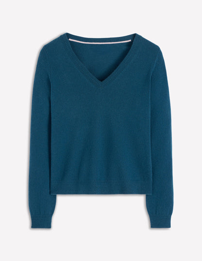 Eva Cashmere V-Neck Sweater-Harbour Bue-5