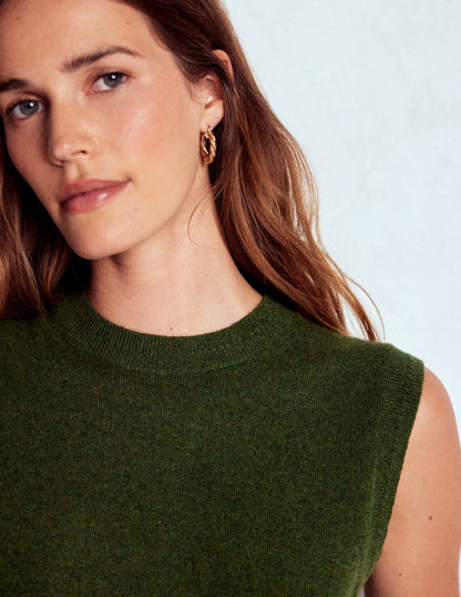 Eva Cashmere Vest-Leaf Green Melange-2