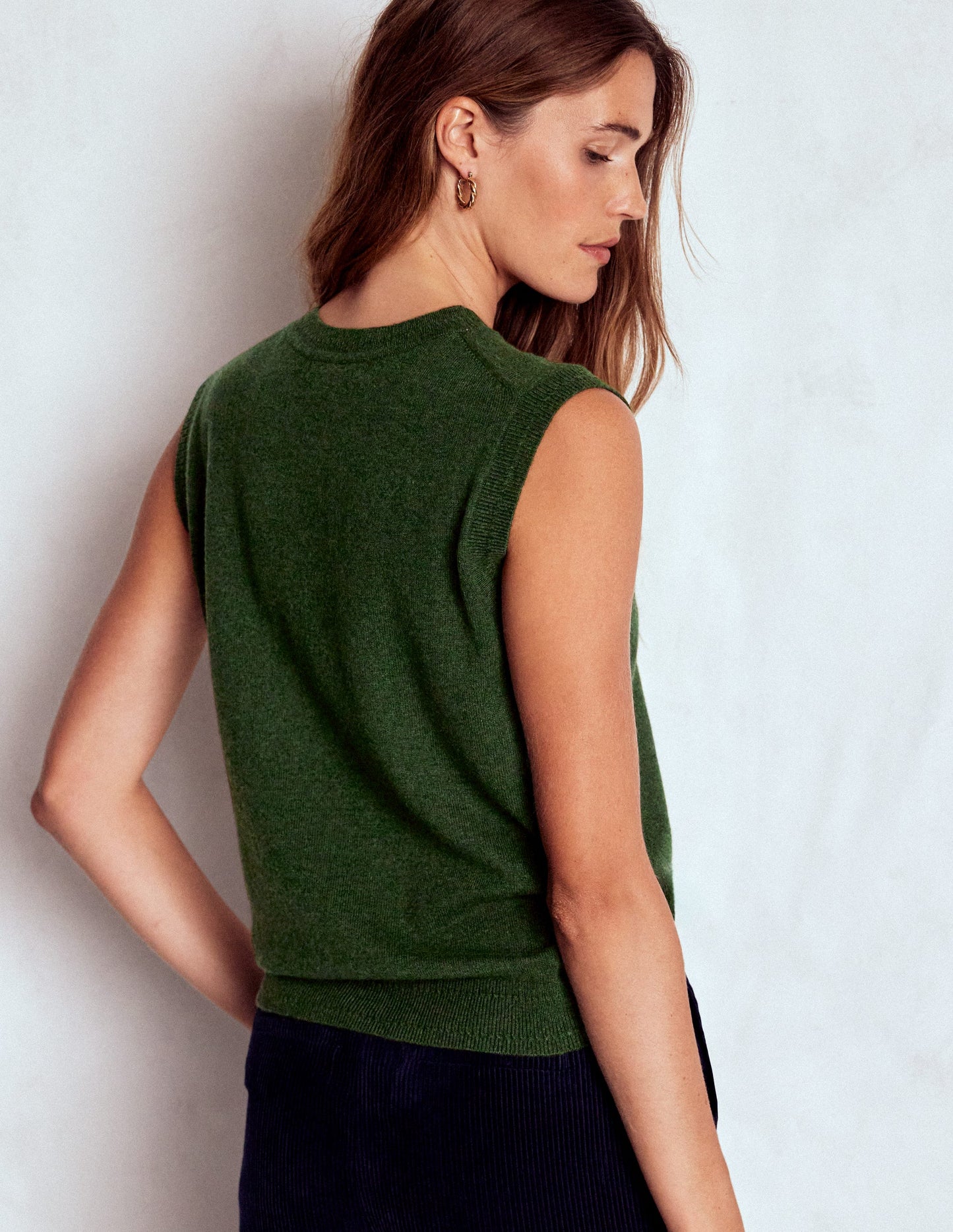 Eva Cashmere Vest-Leaf Green Melange