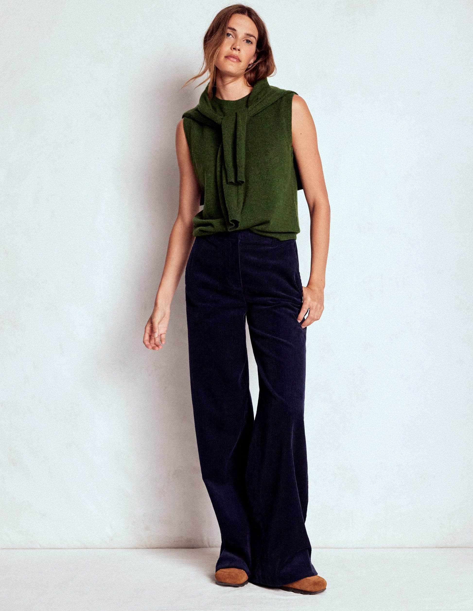 Eva Cashmere Vest-Leaf Green Melange-5