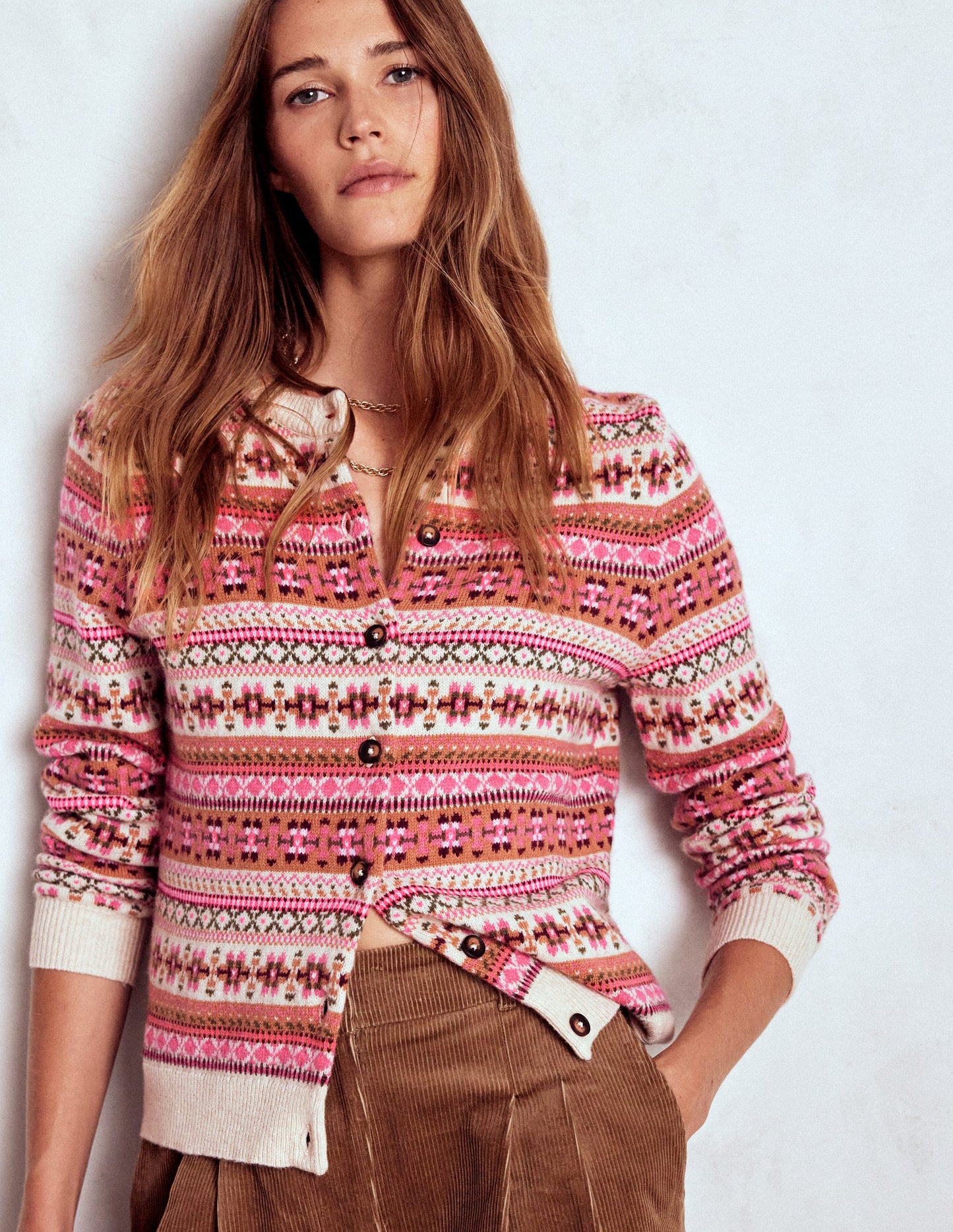 Edie Fair Isle Cardigan-Pink Heritage Fair Isle
