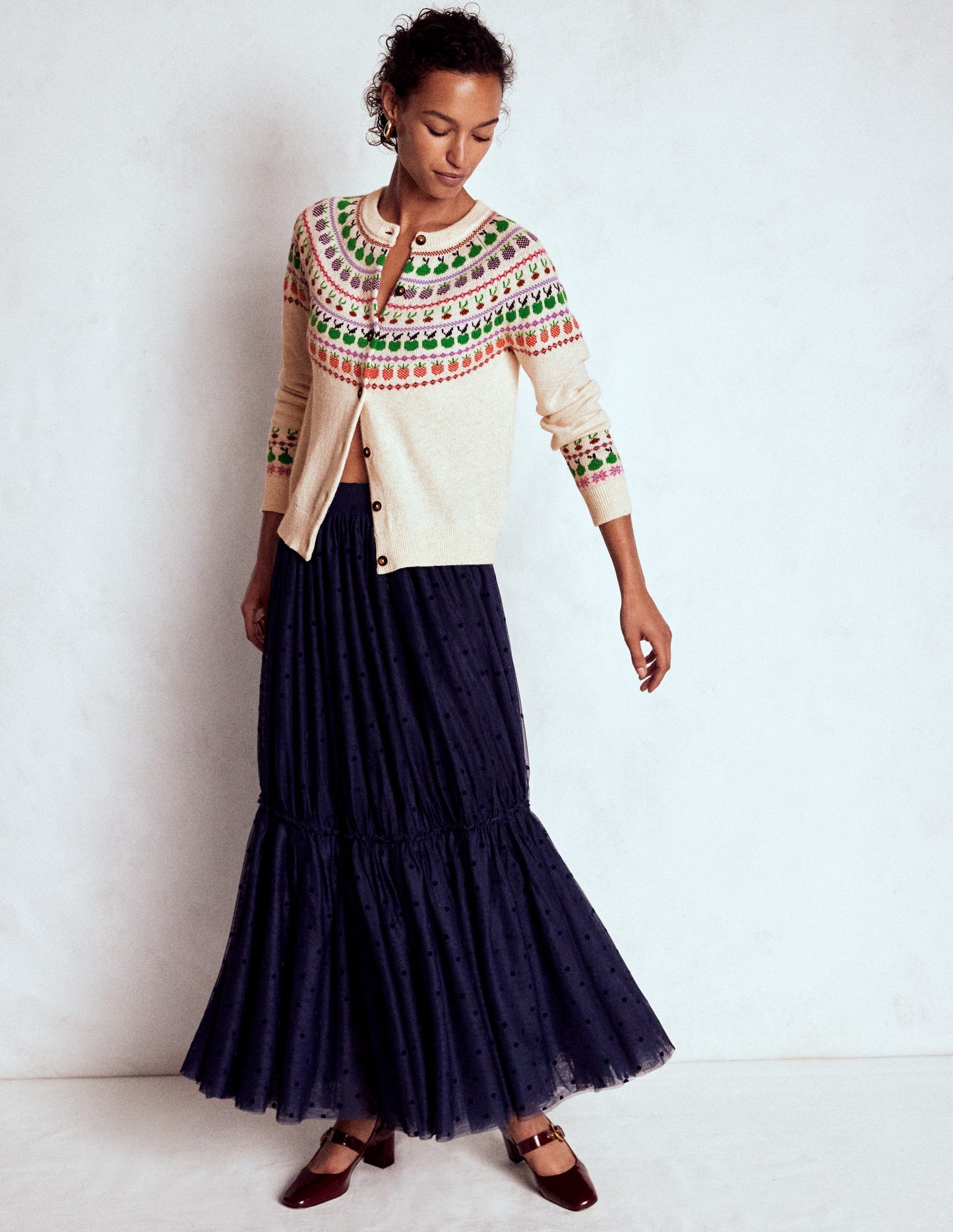 Edie Fair Isle Cardigan-Ecru Marl, Fruit