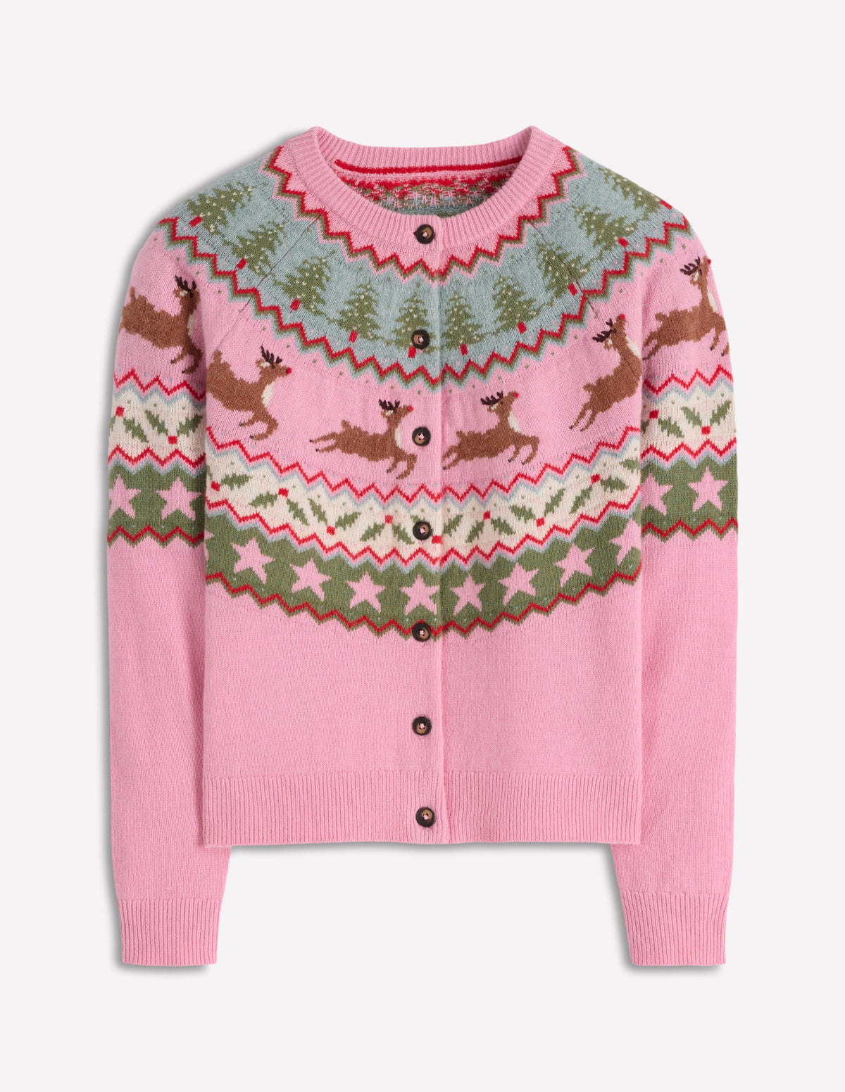 Edie Fair Isle Cardigan-Pink, Reindeer - Image 6