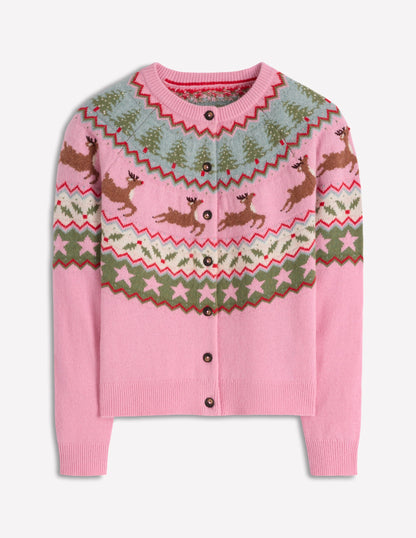 Edie Fair Isle Cardigan-Pink, Reindeer-6