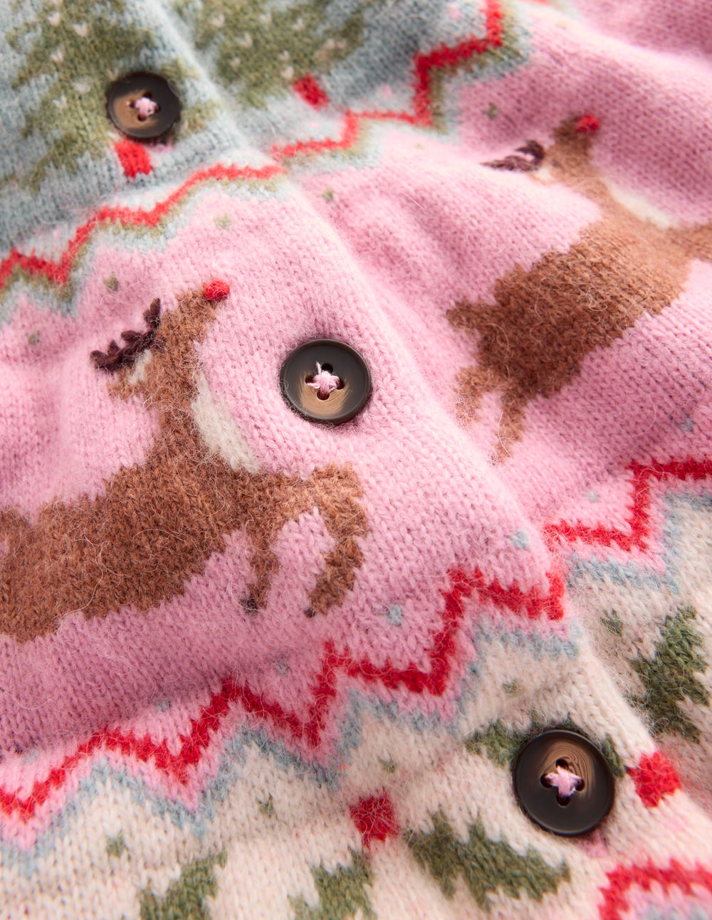 Edie Fair Isle Cardigan-Pink, Reindeer - Image 7