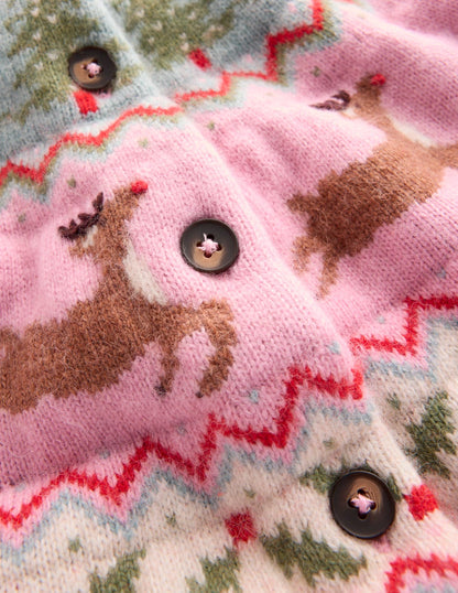 Edie Fair Isle Cardigan-Pink, Reindeer-7