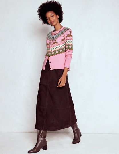 Edie Fair Isle Cardigan-Pink, Reindeer-2