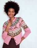 Edie Fair Isle Cardigan-Pink, Reindeer