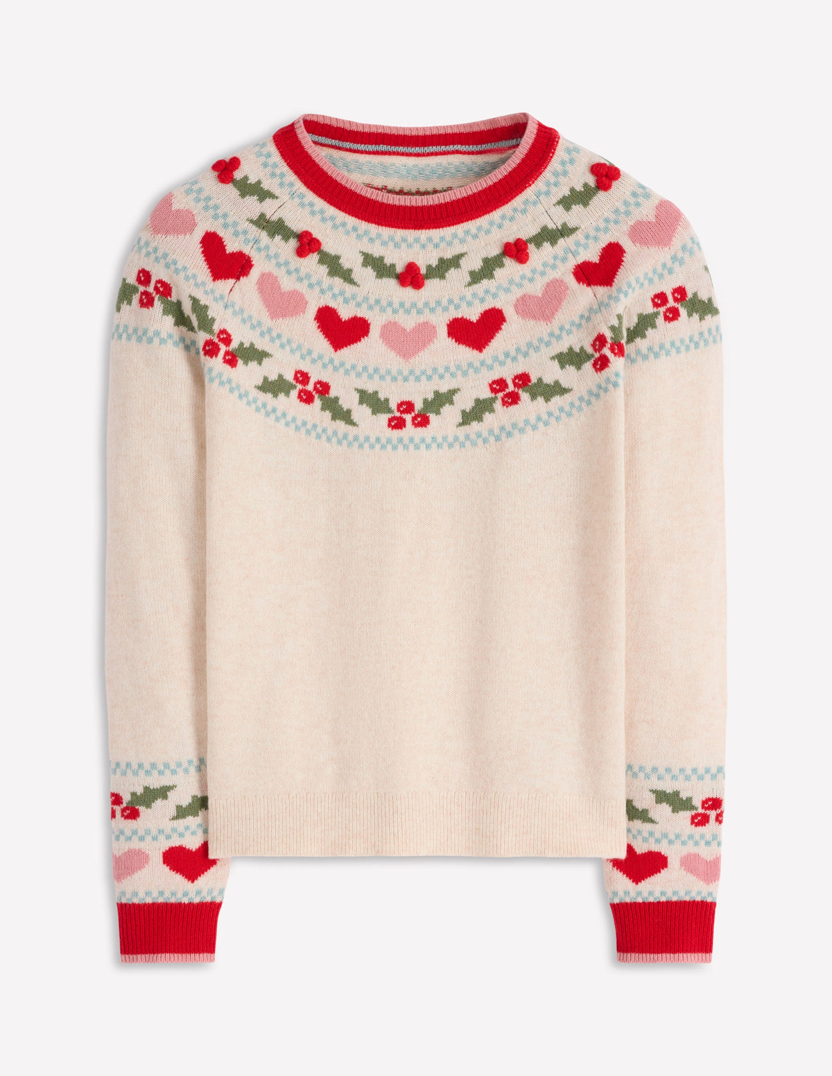 Edie Fair Isle Sweater-Oatmeal Melange, Holly - Image 6