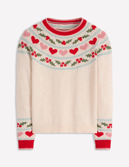 Edie Fair Isle Sweater-Oatmeal Melange, Holly-6