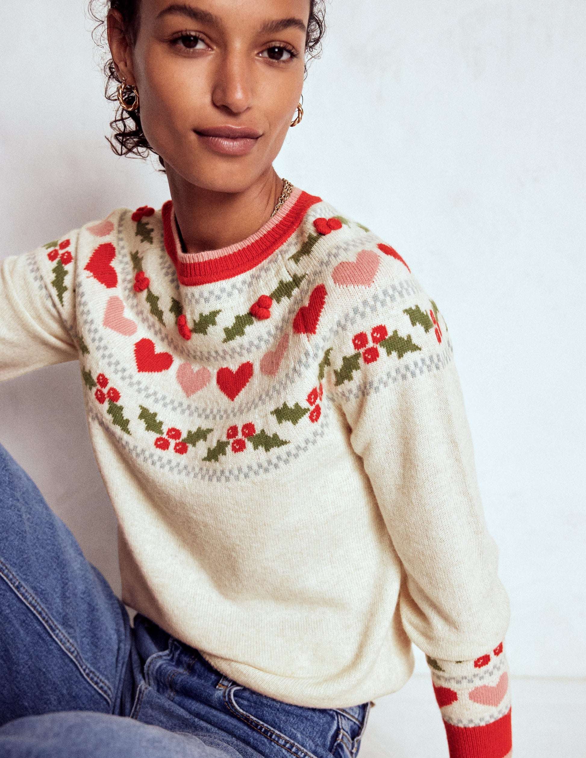 Edie Fair Isle Sweater-Oatmeal Melange, Holly-1