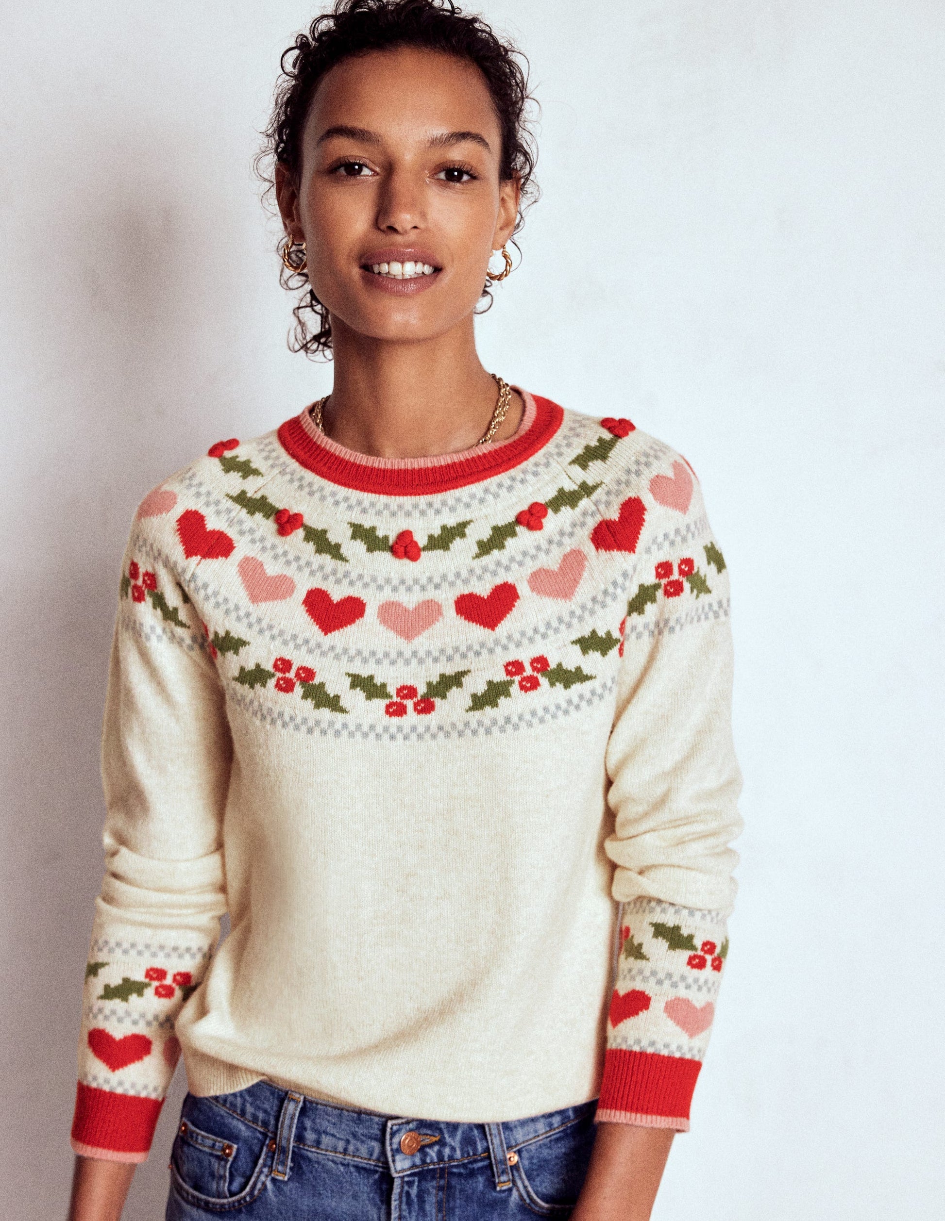 Edie Fair Isle Sweater-Oatmeal Melange, Holly-2