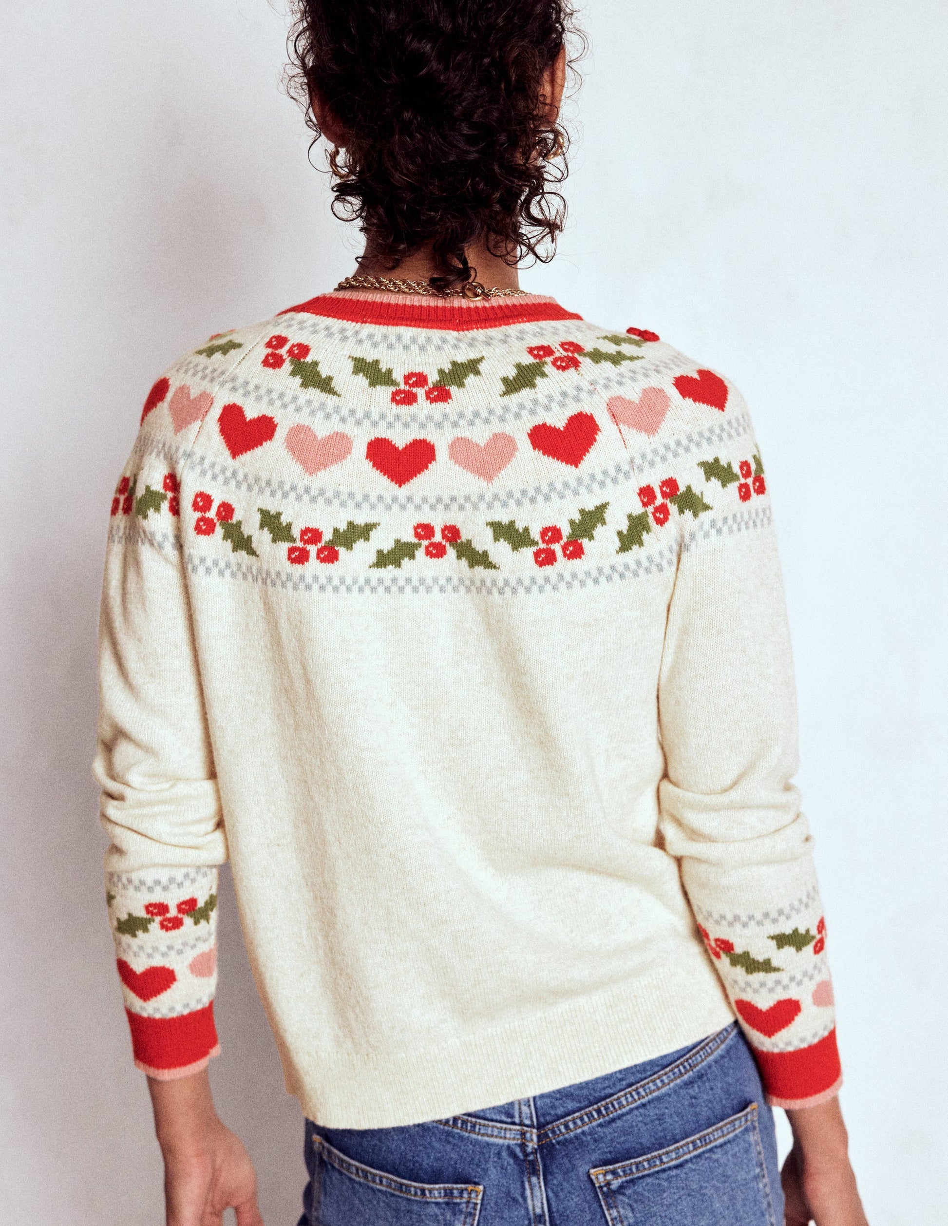 Edie Fair Isle Sweater-Oatmeal Melange, Holly-3