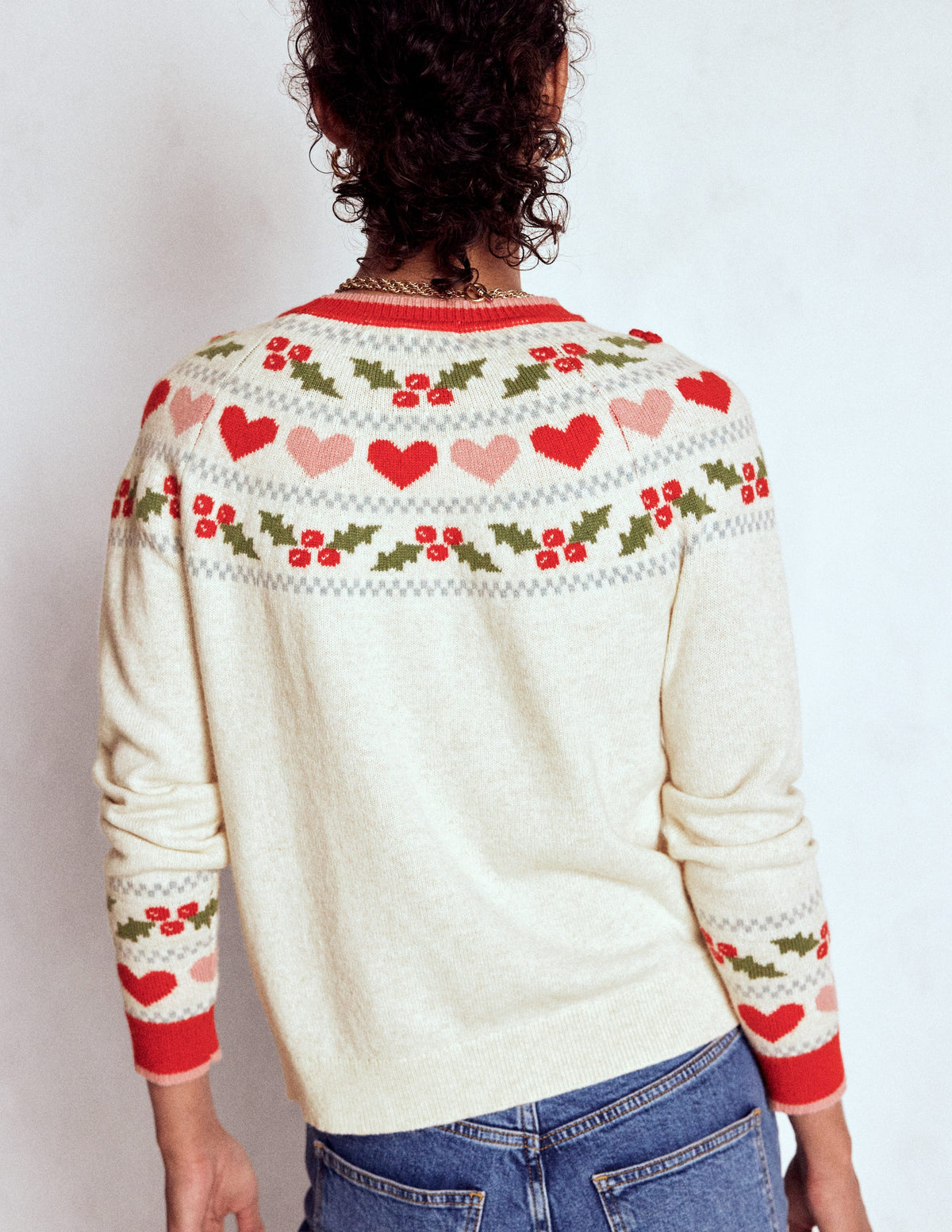 Edie Fair Isle Sweater-Oatmeal Melange, Holly - Image 3
