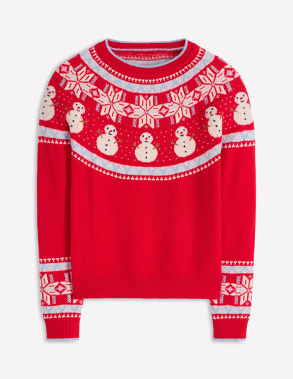 Edie Fair Isle Sweater-Red, Snowman-7
