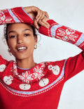 Edie Fair Isle Sweater-Red, Snowman
