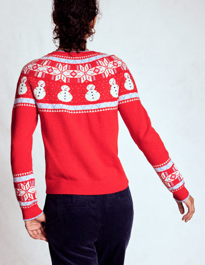 Edie Fair Isle Sweater-Red, Snowman-3