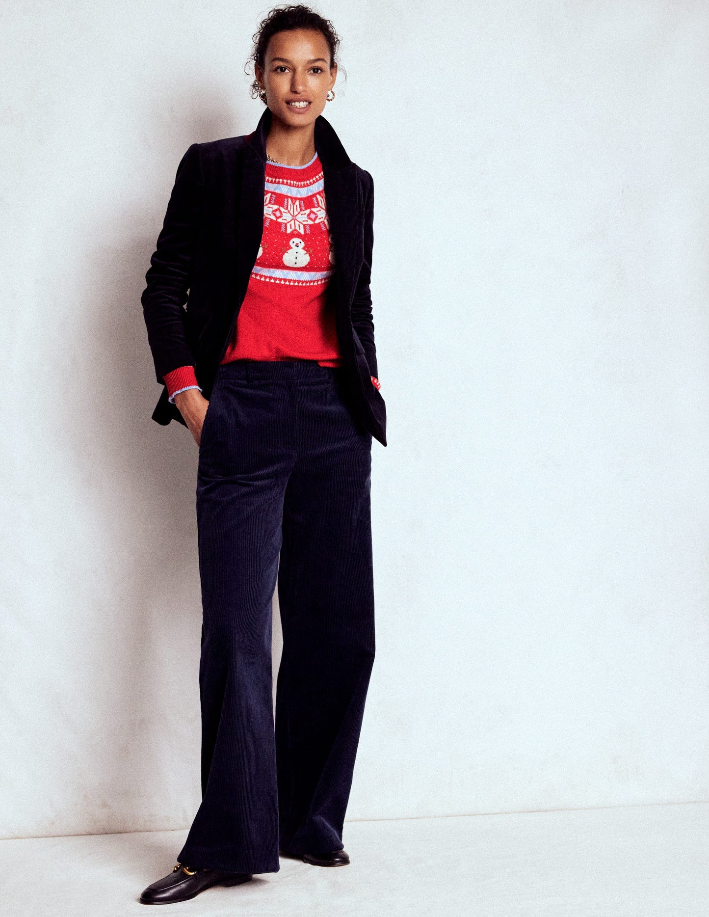 Edie Fair Isle Sweater-Red, Snowman