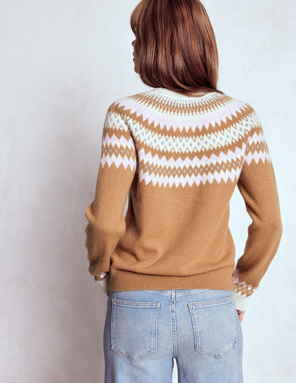 Edie Fair Isle Sweater-Camel Melange Fair Isle-3