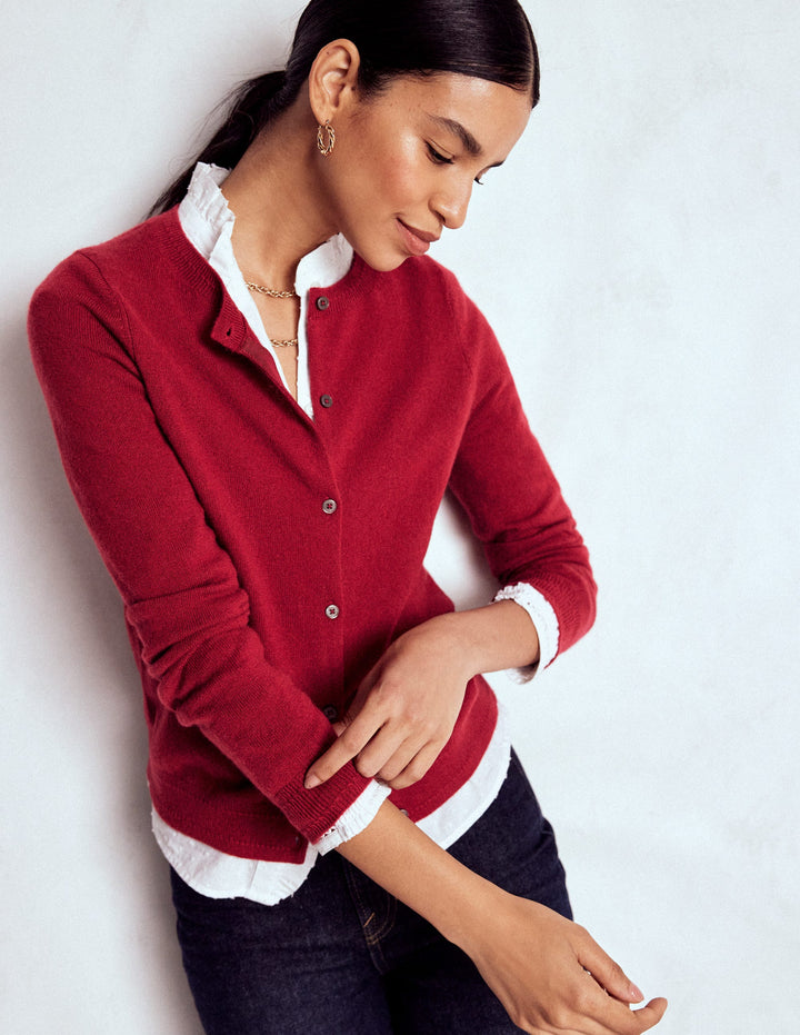 Eva Cashmere Crew Cardigan-Red Liquorice