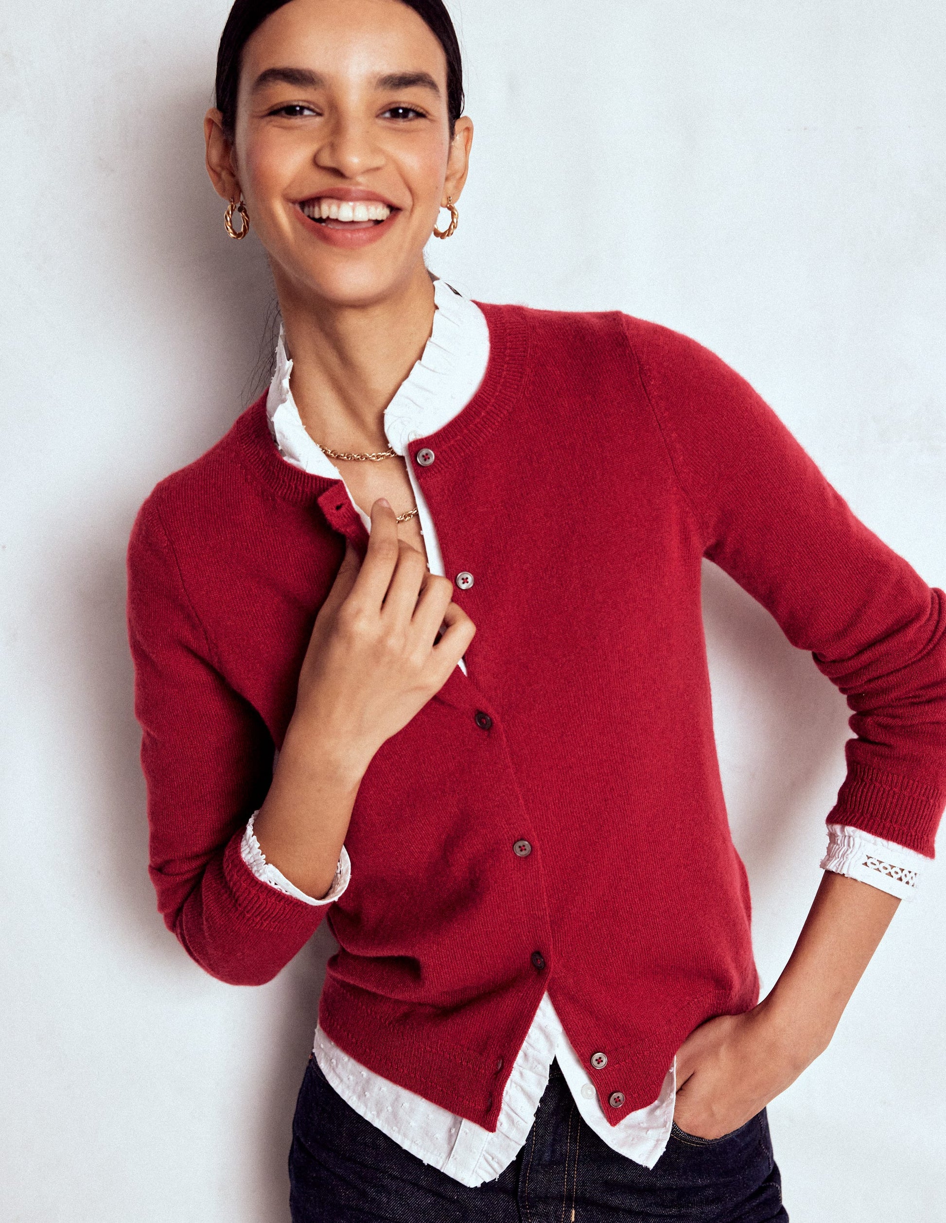 Eva Cashmere Crew Cardigan-Red Liquorice-4