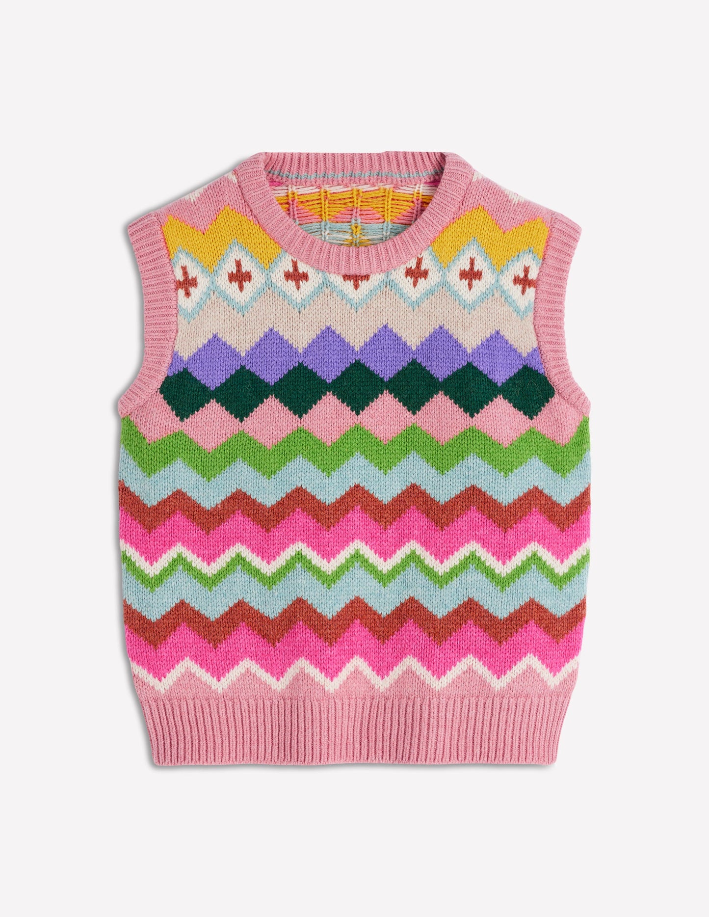 Eleanor Fair Isle Vest-Pink Heritage Fair Isle