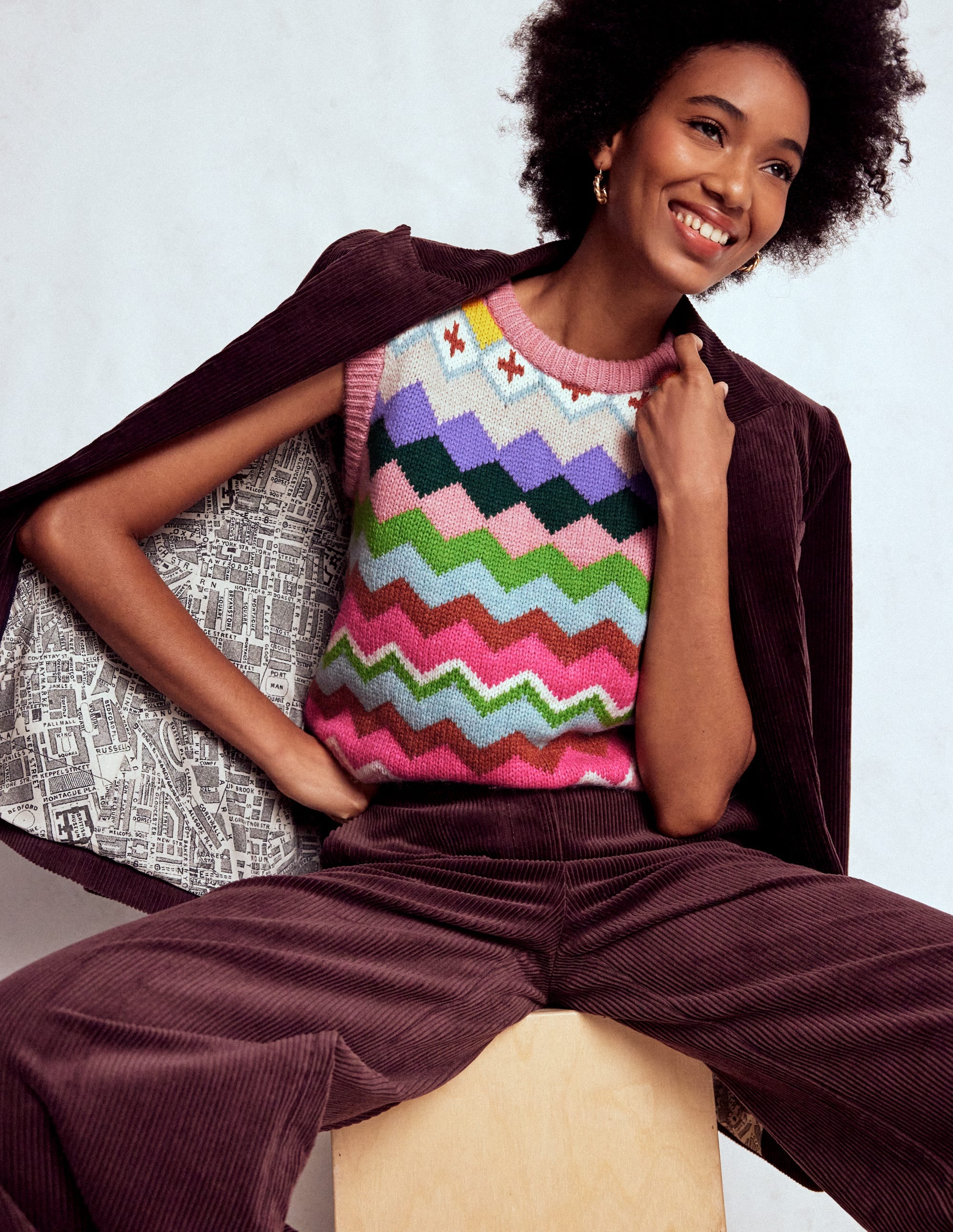 Eleanor Fair Isle Vest-Pink Heritage Fair Isle - Image 1