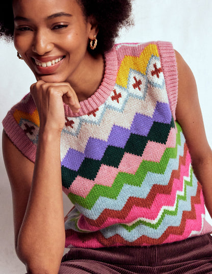 Eleanor Fair Isle Vest-Pink Heritage Fair Isle-2