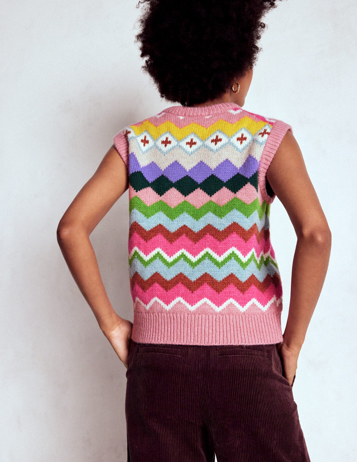 Eleanor Fair Isle Vest-Pink Heritage Fair Isle