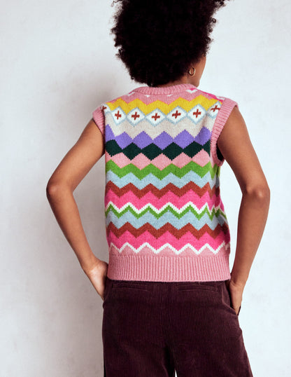 Eleanor Fair Isle Vest-Pink Heritage Fair Isle-3