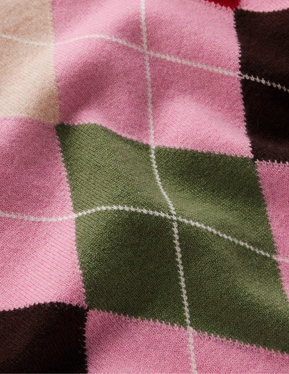 Lydia Cashmere Jumper-Pink, Brown and Green Argyle-6