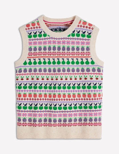 Edie Fair Isle Vest-Ecru Marl, Fruit-6