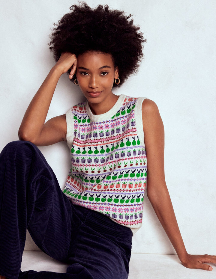 Edie Fair Isle Vest-Ecru Marl, Fruit