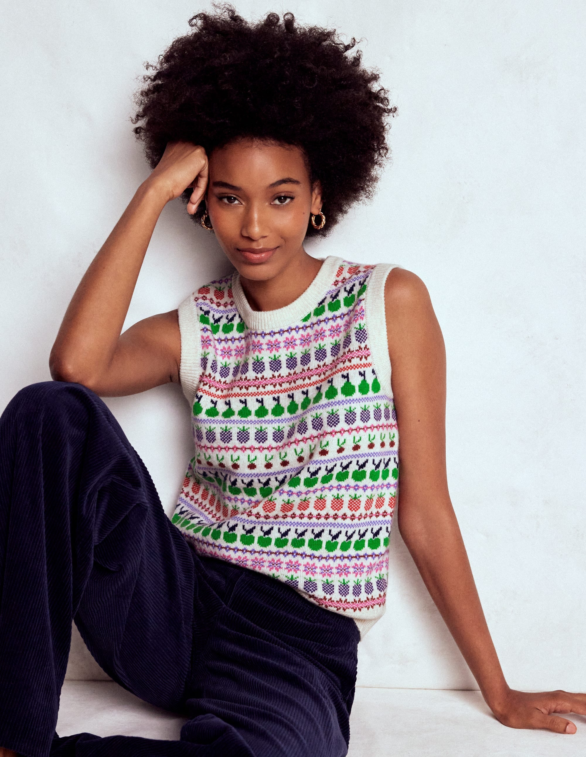 Edie Fair Isle Vest-Ecru Marl, Fruit - Image 1