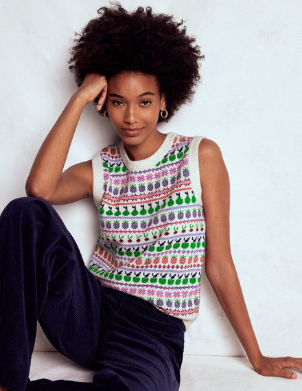 Edie Fair Isle Vest-Ecru Marl, Fruit