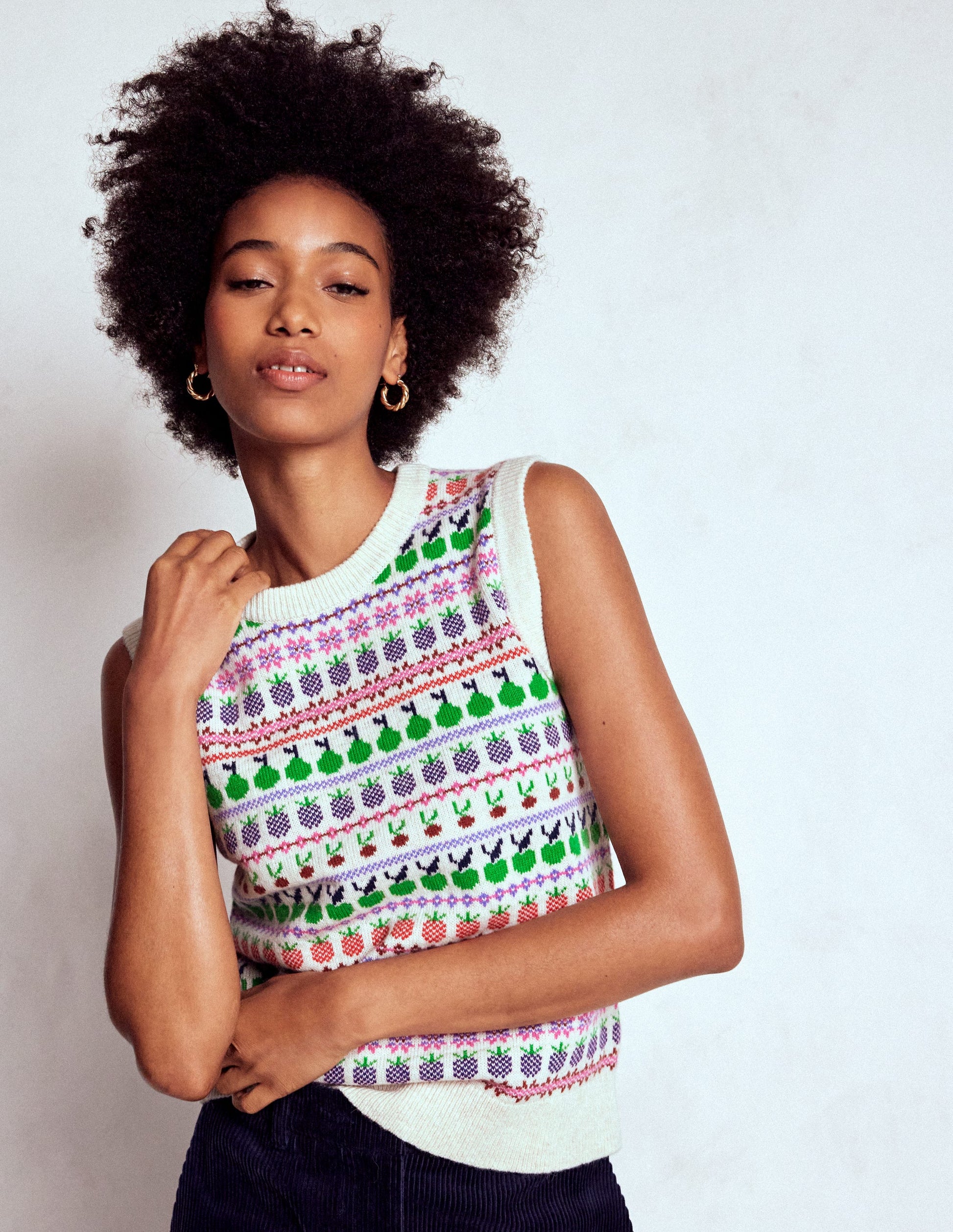 Edie Fair Isle Vest-Ecru Marl, Fruit-4