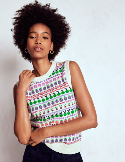 Edie Fair Isle Vest-Ecru Marl, Fruit-4