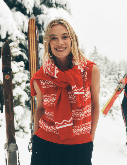 Edie Fair Isle Vest-Poppy Red, Warm Ivory-6