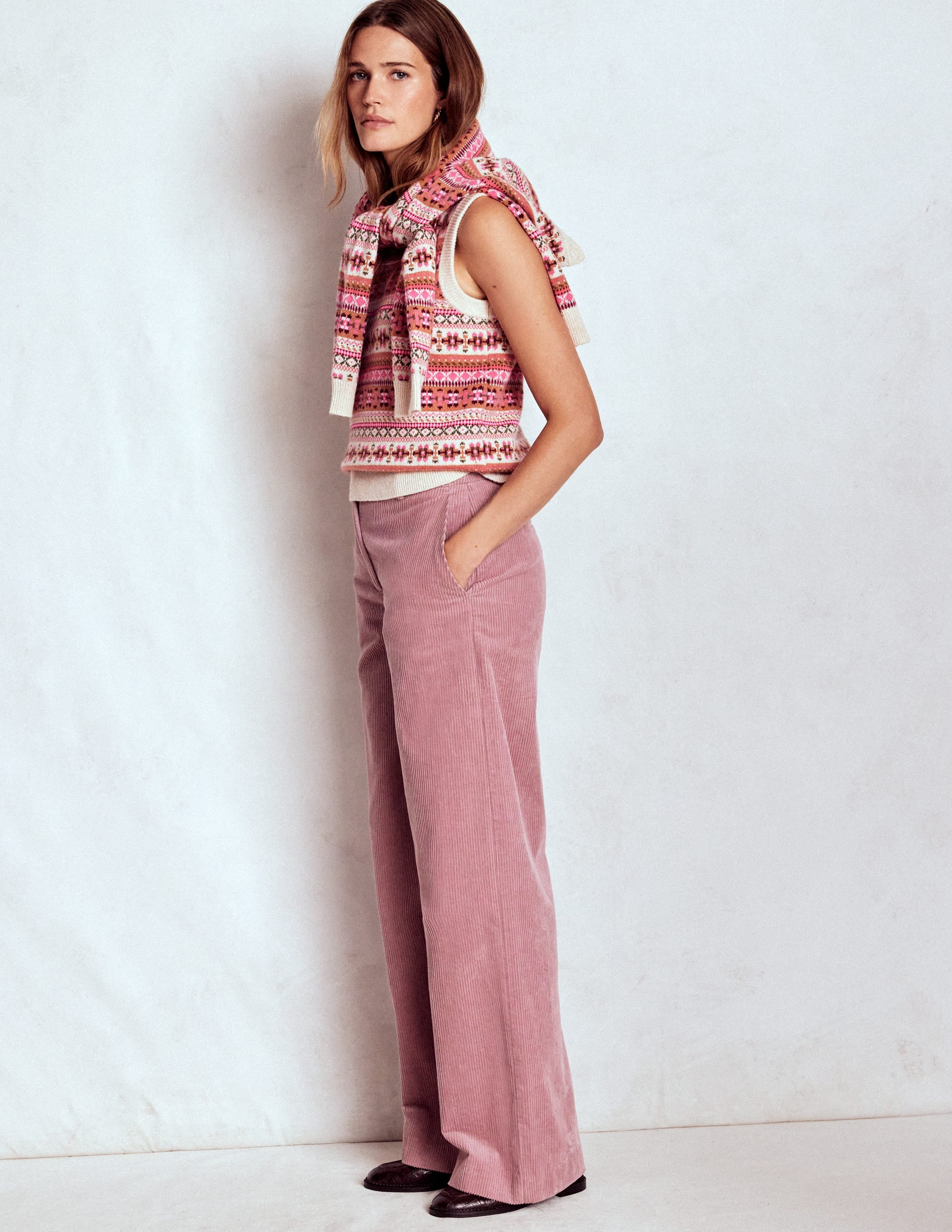 Edie Fair Isle Vest-Pink Heritage Fair Isle - Image 1